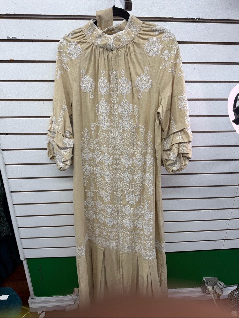 Vintage Much More Beige Embroidered Prairie Maxi Dress Cottagecore Size 14